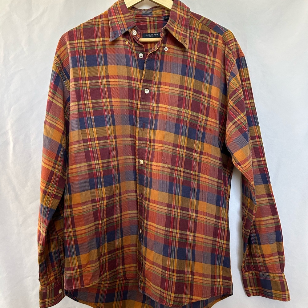 Burberry Plaid Button-Down Shirt in Mustard, Red & Blue